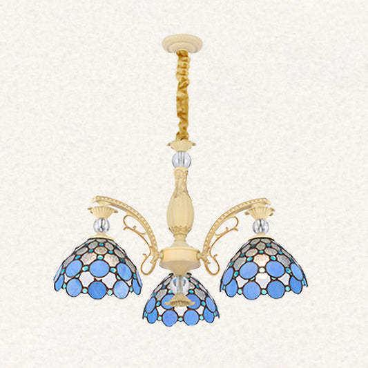 Lustre méditerranéen à perles bleues avec abat-jour en verre teinté - Suspension 6/9/11 lumières pour chambre à coucher