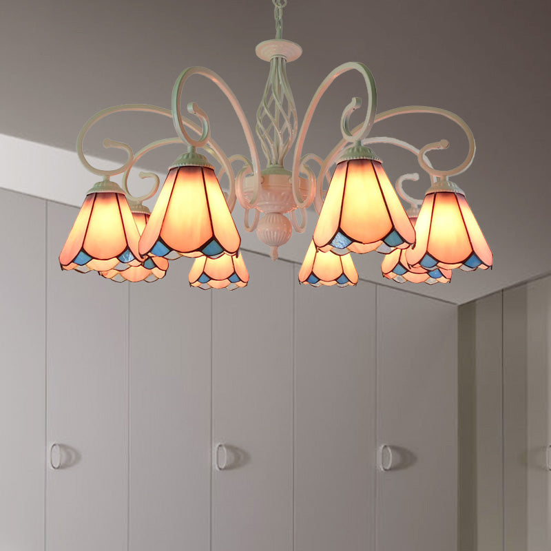 Stylish Arched Chandelier with Tiffany Glass Shades - 5/6/8 Lights for Bedroom Pendant Lighting