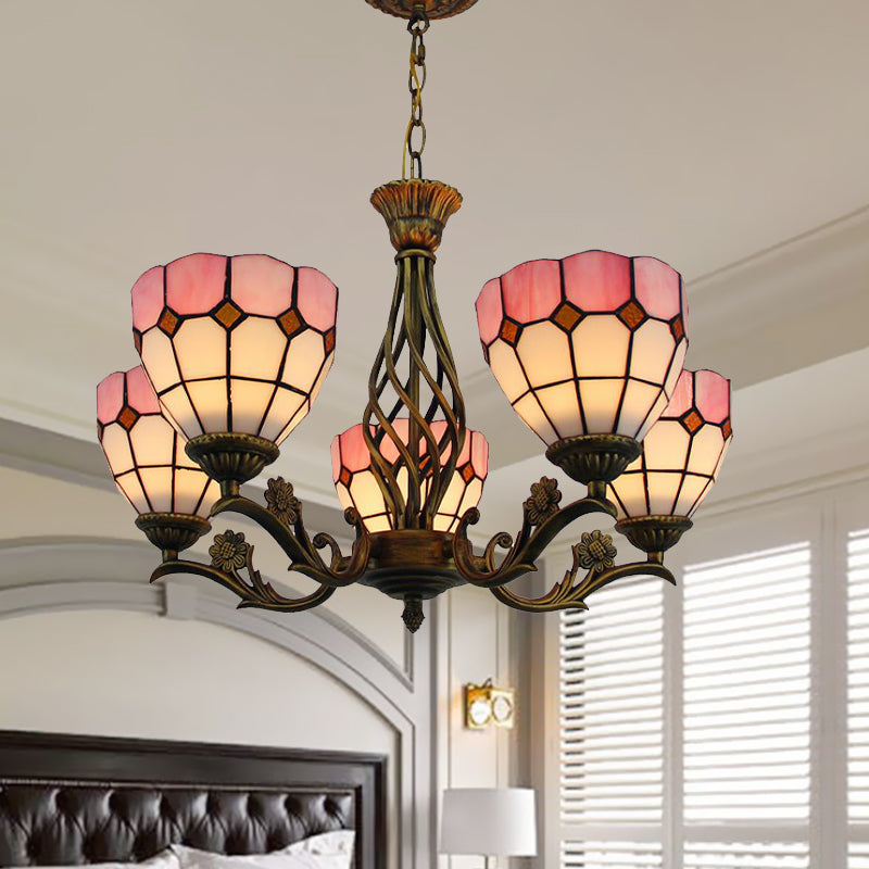 Tiffany Style Stained Glass Chandelier - 5 Light Pink Pendant