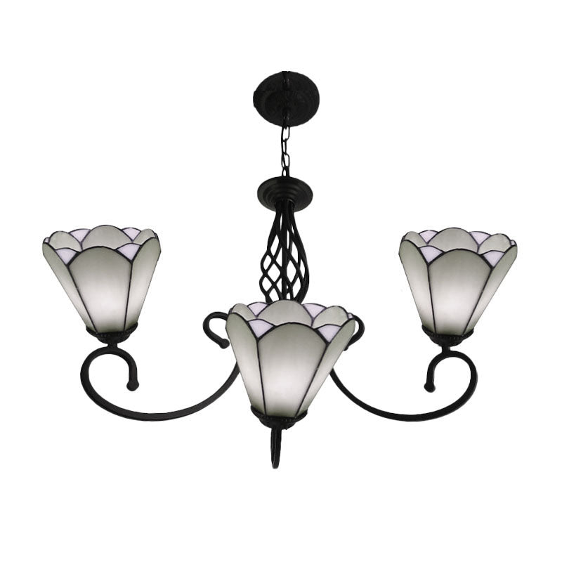 Lustre conique baroque noir avec 5/6/8 lampes en verre blanc/bleu pour le salon