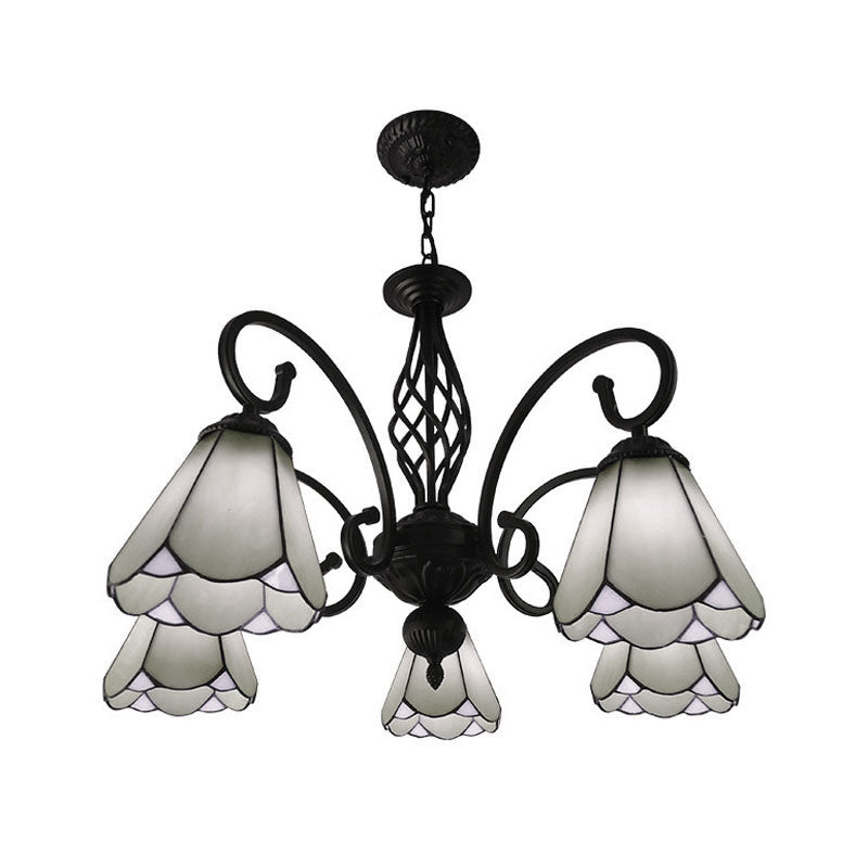 Lustre conique baroque noir avec 5/6/8 lampes en verre blanc/bleu pour le salon