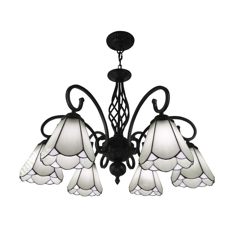 Lustre conique baroque noir avec 5/6/8 lampes en verre blanc/bleu pour le salon