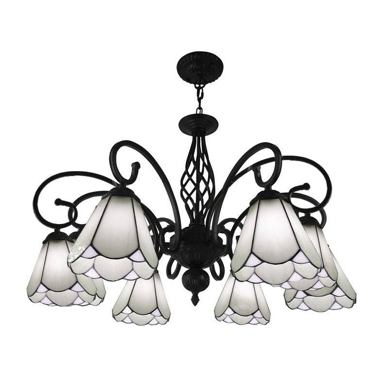 Lustre conique baroque noir avec 5/6/8 lampes en verre blanc/bleu pour le salon