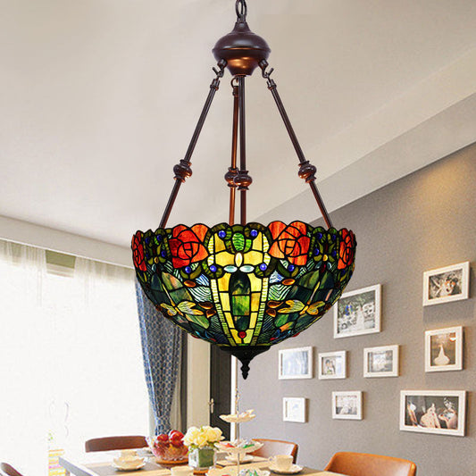 Lustre en verre teinté - Motif pétale - 2 lumières - Rouge/orange/vert - Luminaire suspendu pour chambre à coucher