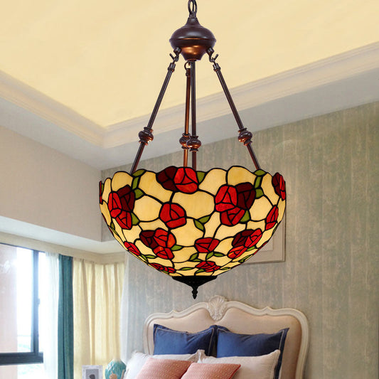 Lustre victorien en verre taillé à la main - 2 lumières, rouge/rose/violet - Lampe suspendue pour chambre à coucher