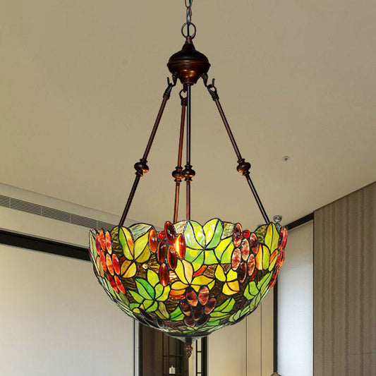 Lustre suspendu de style victorien vert avec abat-jour en verre teinté - 2/3 lumières