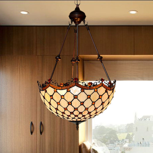 Lustre en perles de verre teinté - Design baroque - Blanc - 2/3 lumières - Éclairage de couloir suspendu