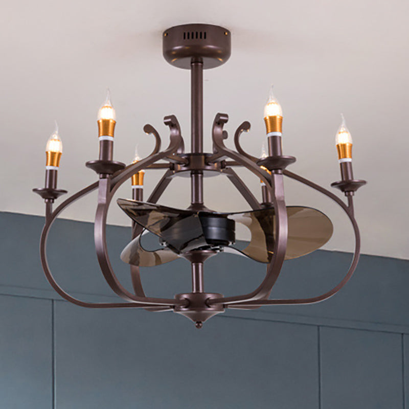 Vintage-Style Coffee Caged Pendant Light With 6 Lights - Elegant Metal Ceiling Lamp For Dining Room