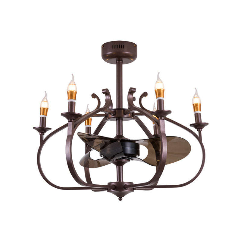 Vintage-Style Coffee Caged Pendant Light With 6 Lights - Elegant Metal Ceiling Lamp For Dining Room