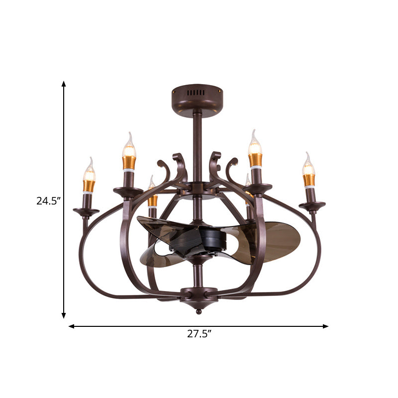 Vintage-Style Coffee Caged Pendant Light With 6 Lights - Elegant Metal Ceiling Lamp For Dining Room
