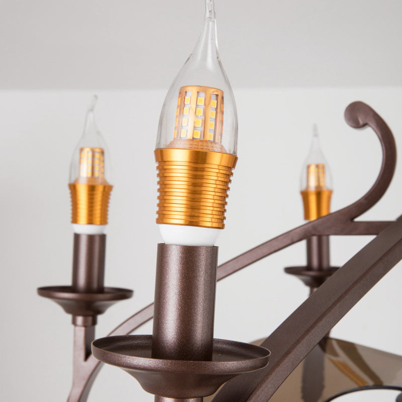 Vintage-Style Coffee Caged Pendant Light With 6 Lights - Elegant Metal Ceiling Lamp For Dining Room