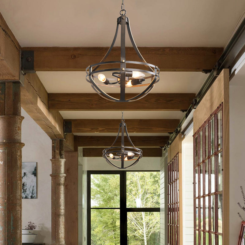 Vintage Style 3-Head Black Chandelier Pendant Lamp With Metallic Shade