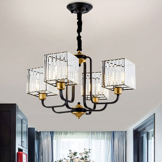 Modern Crystal Pendant Chandelier - Square Design, 4/6/8 Bulbs, Black - 26"/34"/36" Wide