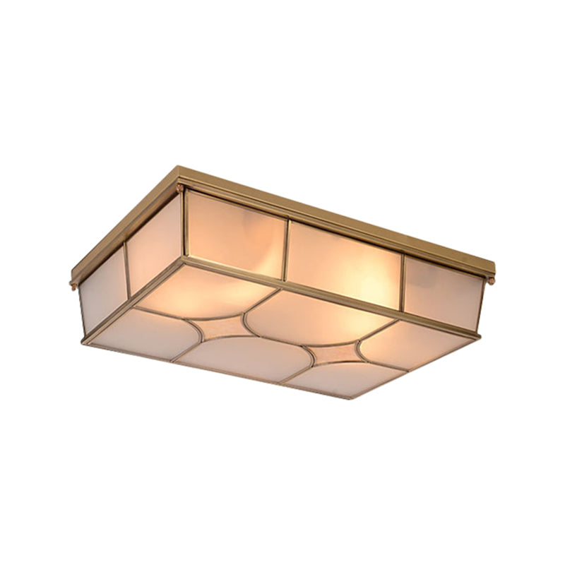 Frosted Glass Flush Ceiling Light in Classic Brass - 3/6 Lights, Rectangle Design for Bedroom - Flush Mount Lamp