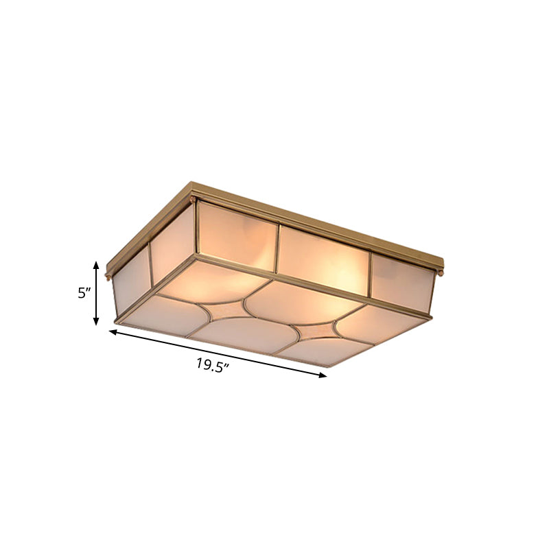 Frosted Glass Flush Ceiling Light in Classic Brass - 3/6 Lights, Rectangle Design for Bedroom - Flush Mount Lamp