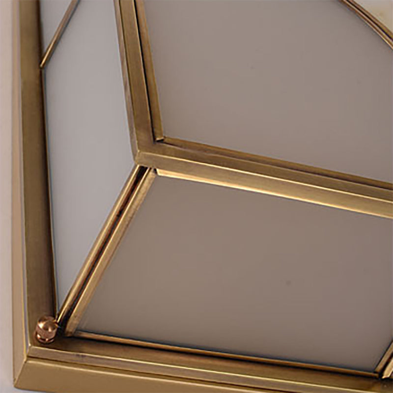 Frosted Glass Flush Ceiling Light in Classic Brass - 3/6 Lights, Rectangle Design for Bedroom - Flush Mount Lamp