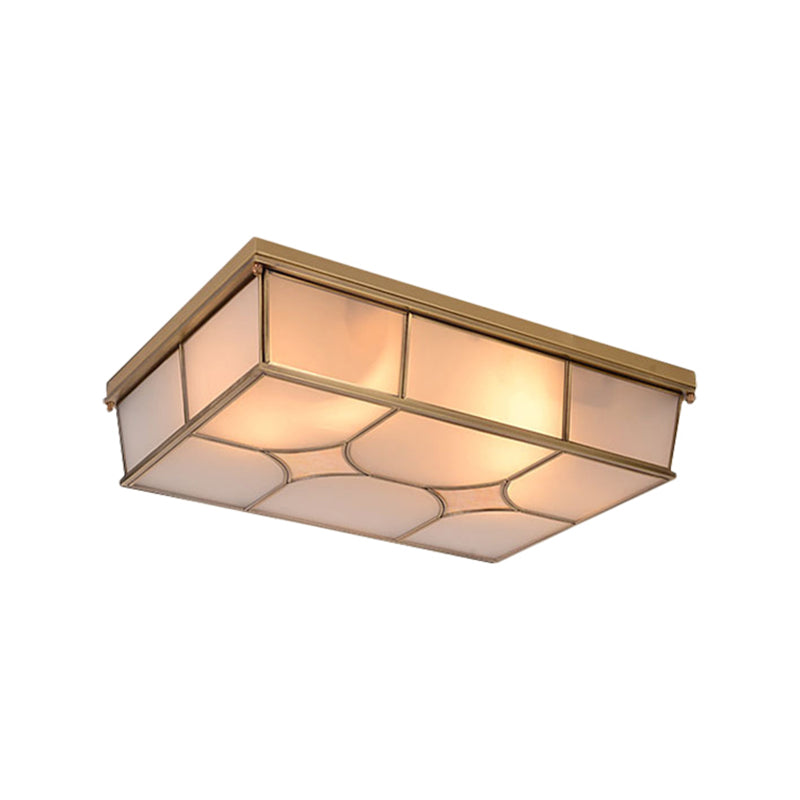 Frosted Glass Flush Ceiling Light in Classic Brass - 3/6 Lights, Rectangle Design for Bedroom - Flush Mount Lamp