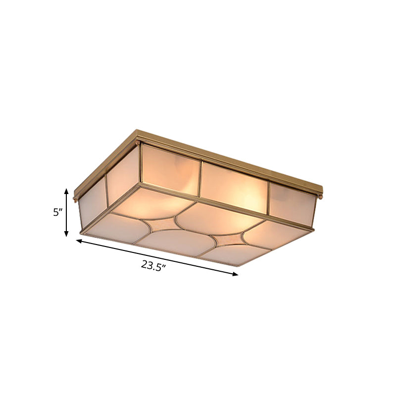 Frosted Glass Flush Ceiling Light in Classic Brass - 3/6 Lights, Rectangle Design for Bedroom - Flush Mount Lamp