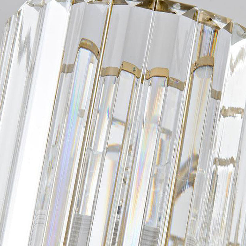 Lustre de plafond cylindrique contemporain en laiton avec facettes en cristal - Lampe suspendue à 3/5/6 têtes
