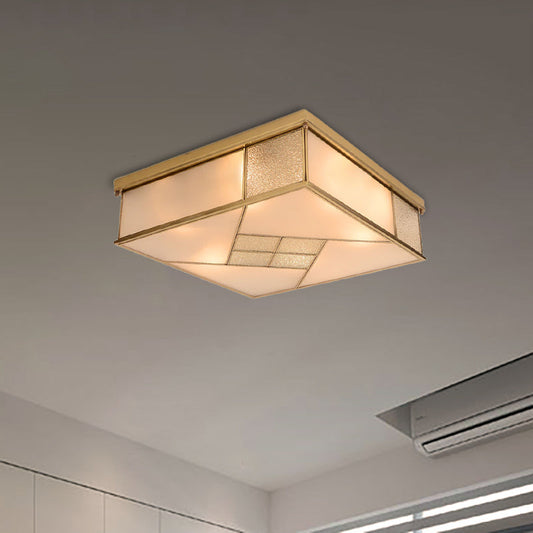 Classic Brass Flush Mount Ceiling Light with Frosted Glass Panel Shade - 4/6 Lights - Bedroom Fixture