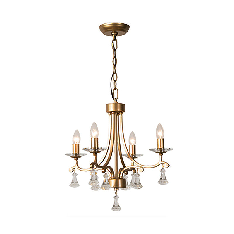 Lustre moderne en laiton en forme d'étoile - Suspension en métal à 4 ampoules avec goutte de cristal