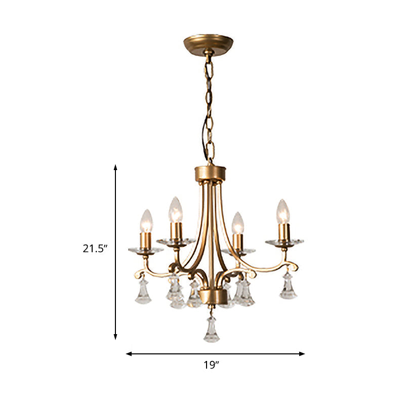 Lustre moderne en laiton en forme d'étoile - Suspension en métal à 4 ampoules avec goutte de cristal