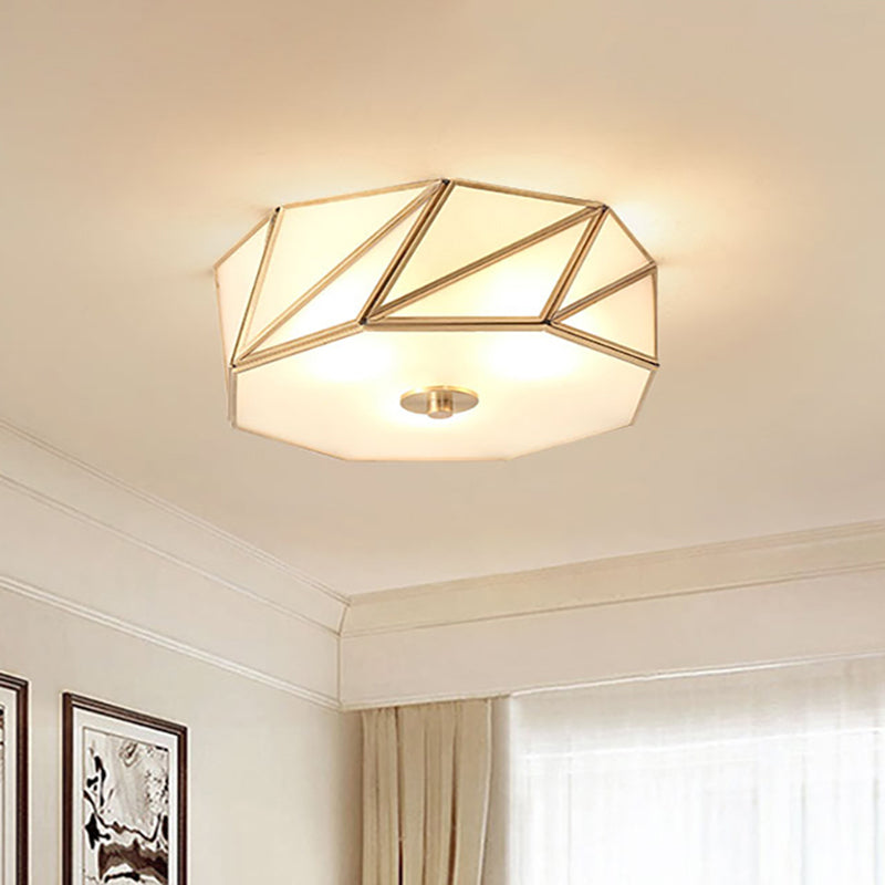 Opal Glass Flush Mount Lamp with Brass Finish - Bedroom Ceiling Fixture (3/4/6 Lights)