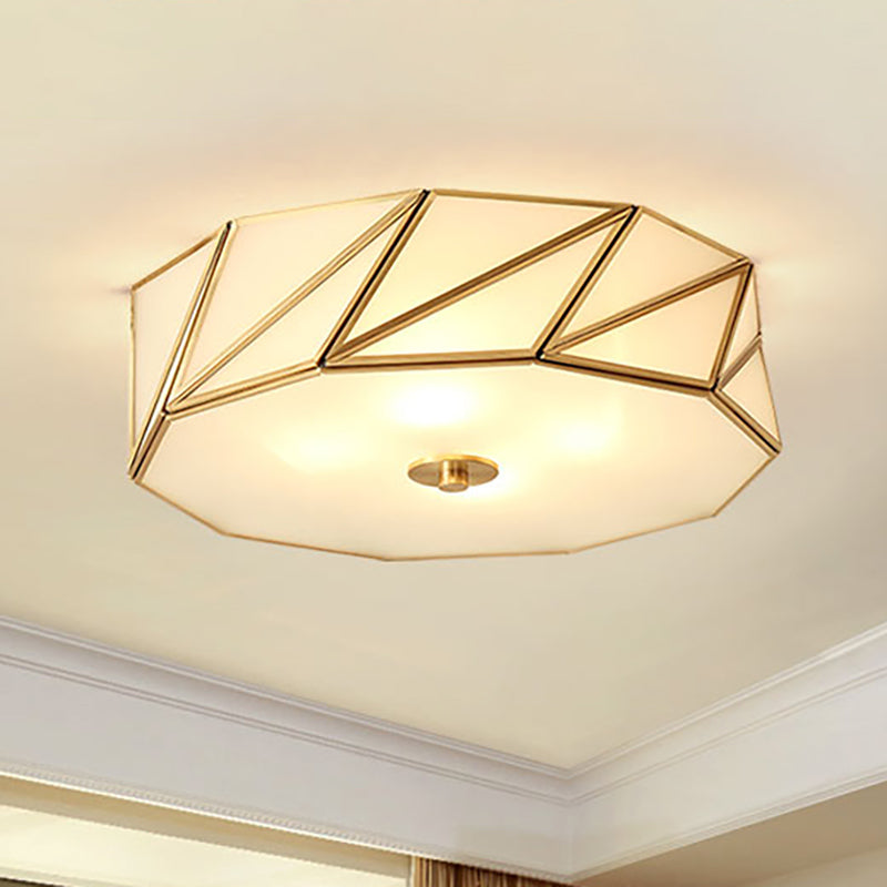 Opal Glass Flush Mount Lamp with Brass Finish - Bedroom Ceiling Fixture (3/4/6 Lights)