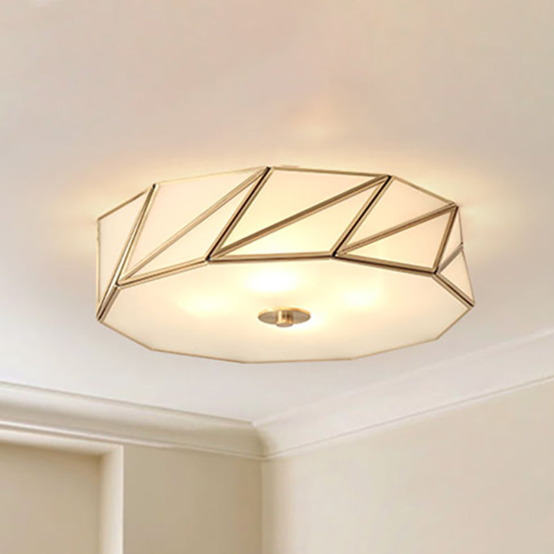 Opal Glass Flush Mount Lamp with Brass Finish - Bedroom Ceiling Fixture (3/4/6 Lights)
