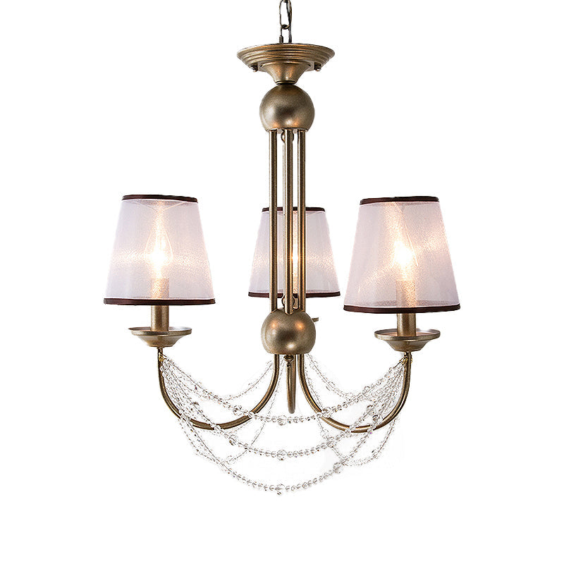 Lustre à suspension conique contemporain - Tissu, laiton, perles de cristal - 3/6 ampoules - 21"/28" de large