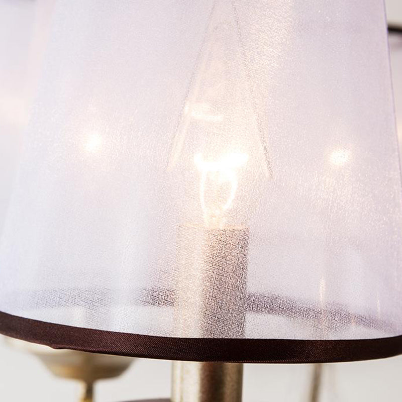 Lustre à suspension conique contemporain - Tissu, laiton, perles de cristal - 3/6 ampoules - 21"/28" de large