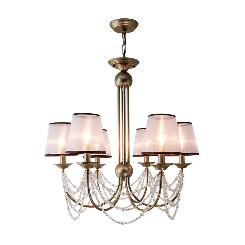 Lustre à suspension conique contemporain - Tissu, laiton, perles de cristal - 3/6 ampoules - 21"/28" de large