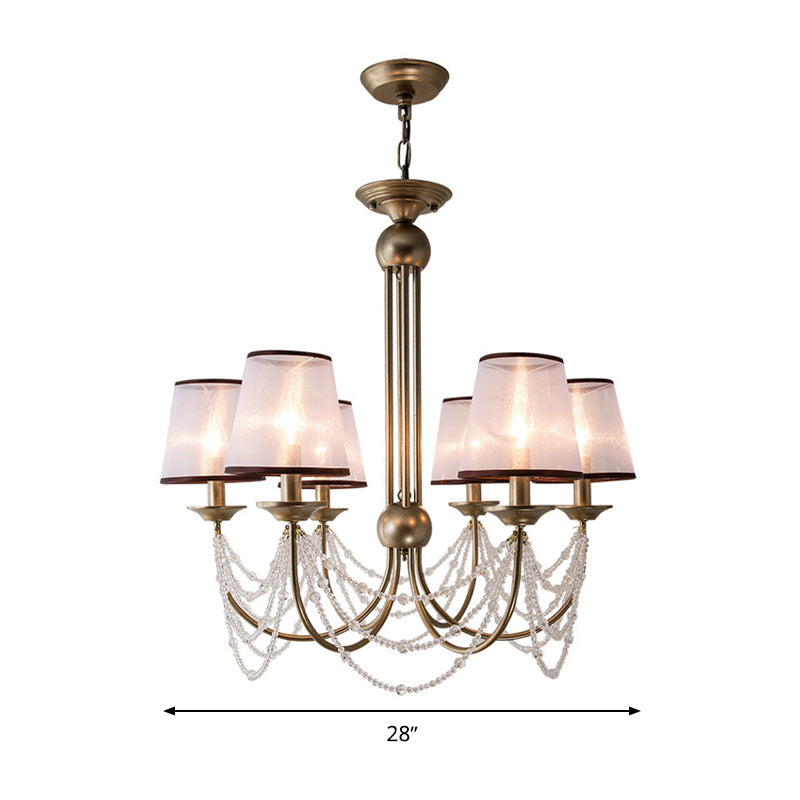 Lustre à suspension conique contemporain - Tissu, laiton, perles de cristal - 3/6 ampoules - 21"/28" de large