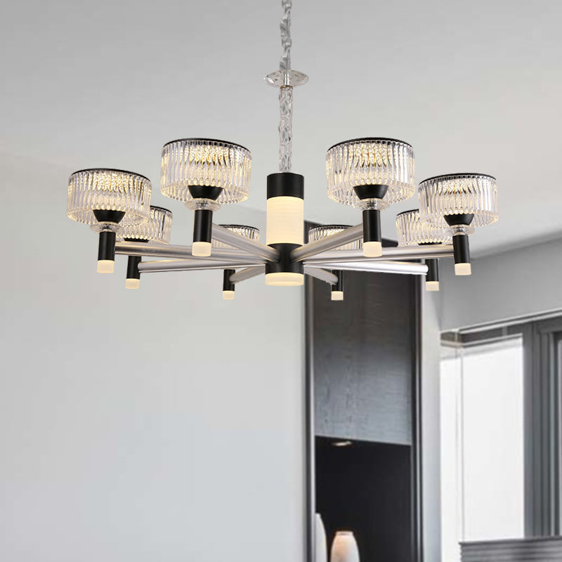 Contemporary Black Crystal Drum Chandelier Lamp - 6/8/12 Heads Suspended Lighting Fixture