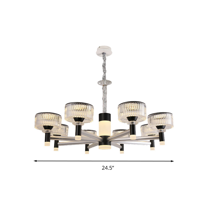 Contemporary Black Crystal Drum Chandelier Lamp - 6/8/12 Heads Suspended Lighting Fixture
