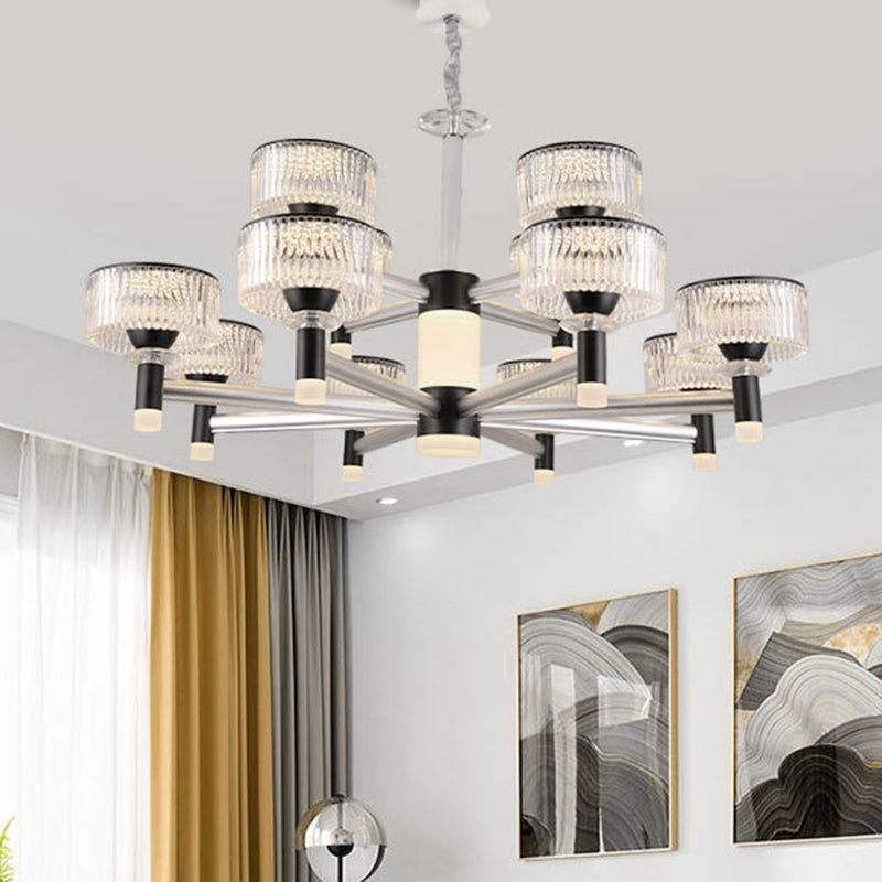 Contemporary Black Crystal Drum Chandelier Lamp - 6/8/12 Heads Suspended Lighting Fixture