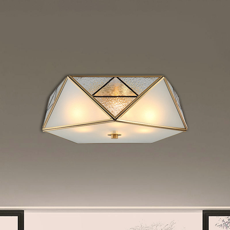 Traditional Geometric Curved Frosted Glass Panel Ceiling Flush Mount - 4/5 Lights Flush Light in Brass for Corridor