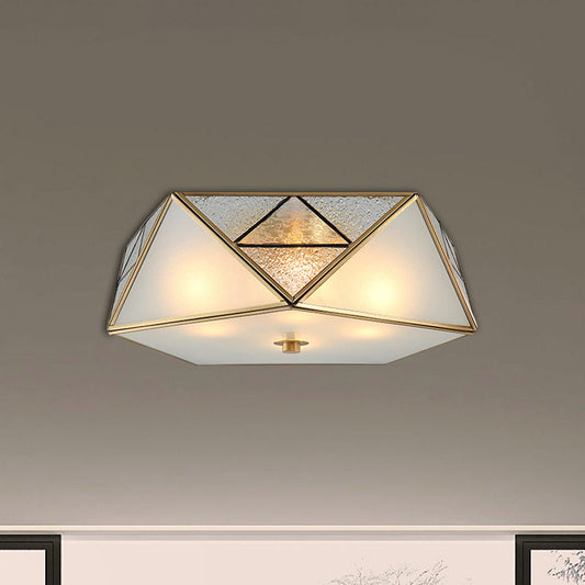 Traditional Geometric Curved Frosted Glass Panel Ceiling Flush Mount - 4/5 Lights Flush Light in Brass for Corridor