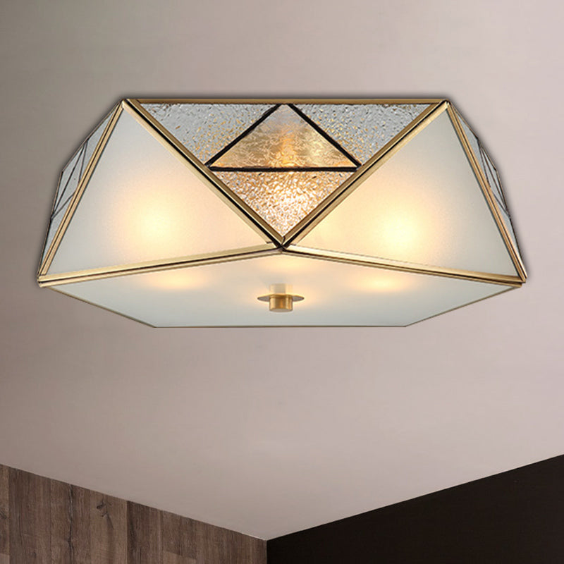 Traditional Geometric Curved Frosted Glass Panel Ceiling Flush Mount - 4/5 Lights Flush Light in Brass for Corridor