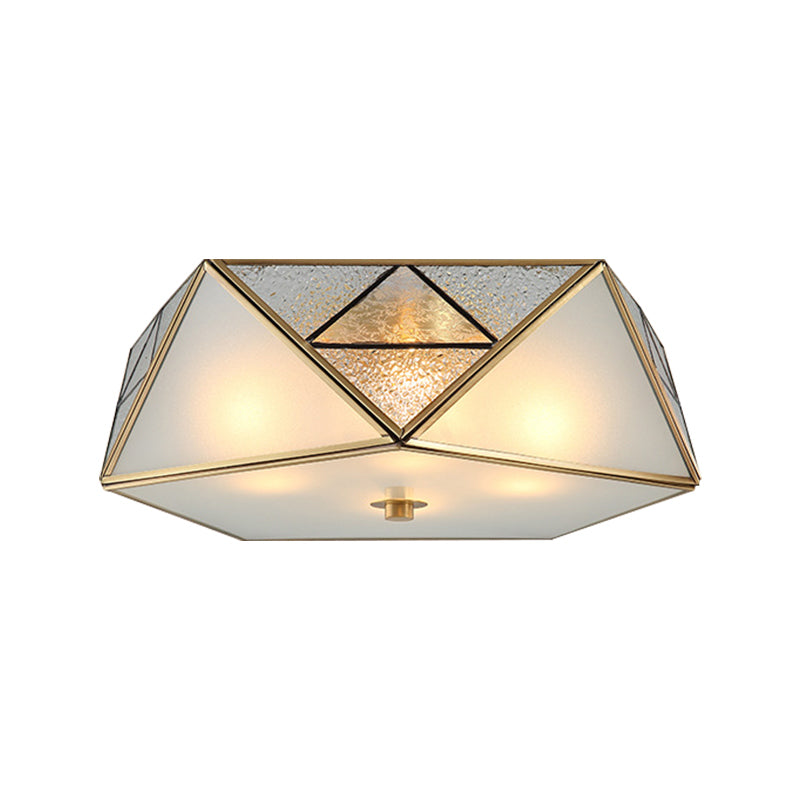 Traditional Geometric Curved Frosted Glass Panel Ceiling Flush Mount - 4/5 Lights Flush Light in Brass for Corridor