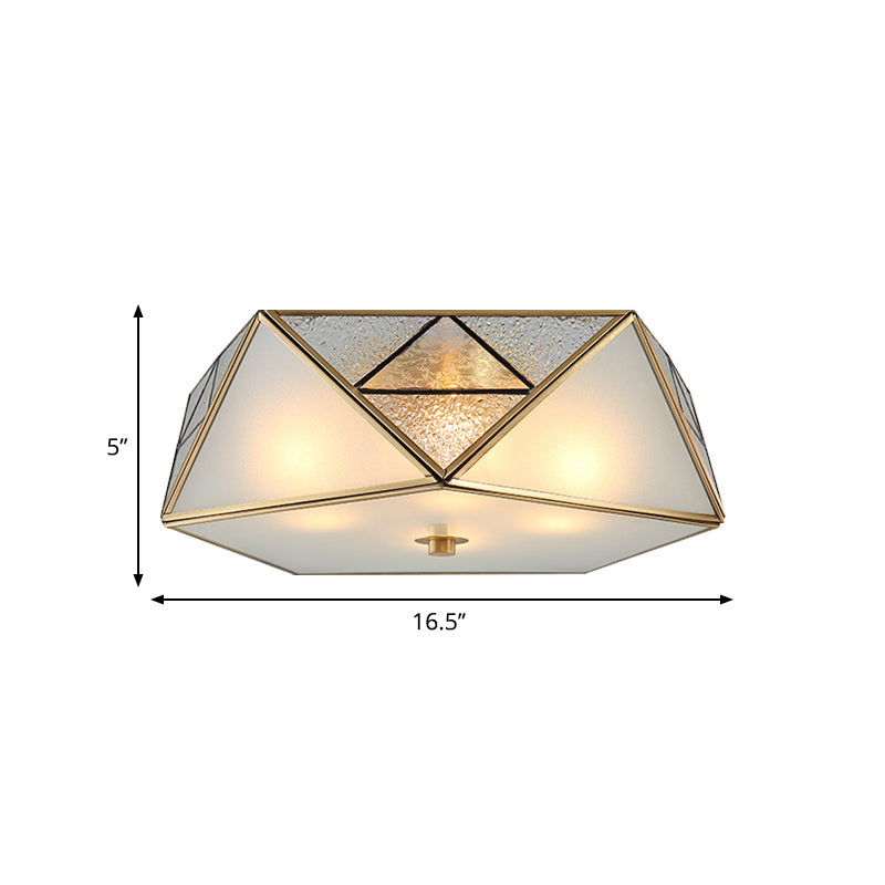 Traditional Geometric Curved Frosted Glass Panel Ceiling Flush Mount - 4/5 Lights Flush Light in Brass for Corridor