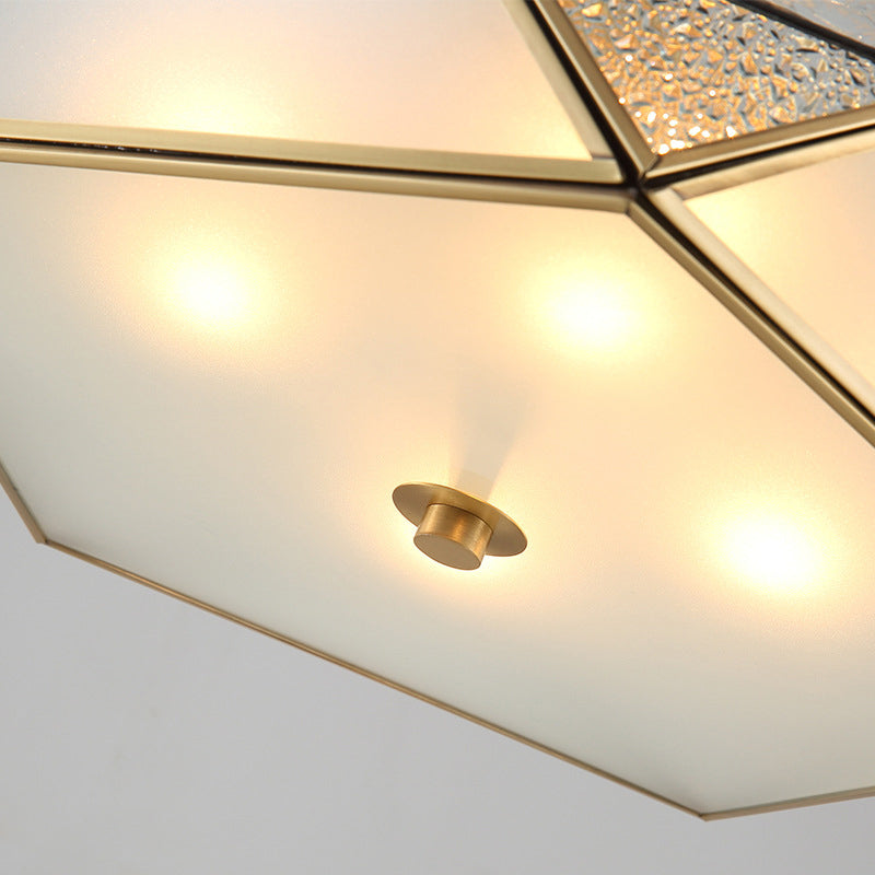 Traditional Geometric Curved Frosted Glass Panel Ceiling Flush Mount - 4/5 Lights Flush Light in Brass for Corridor