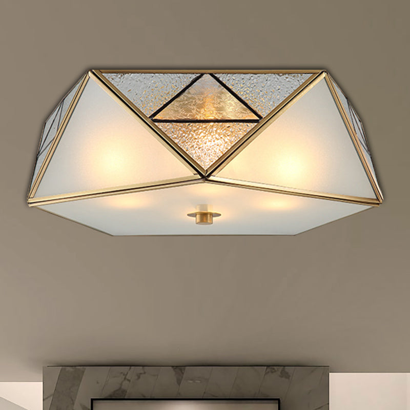 Traditional Geometric Curved Frosted Glass Panel Ceiling Flush Mount - 4/5 Lights Flush Light in Brass for Corridor