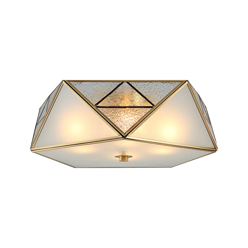 Traditional Geometric Curved Frosted Glass Panel Ceiling Flush Mount - 4/5 Lights Flush Light in Brass for Corridor