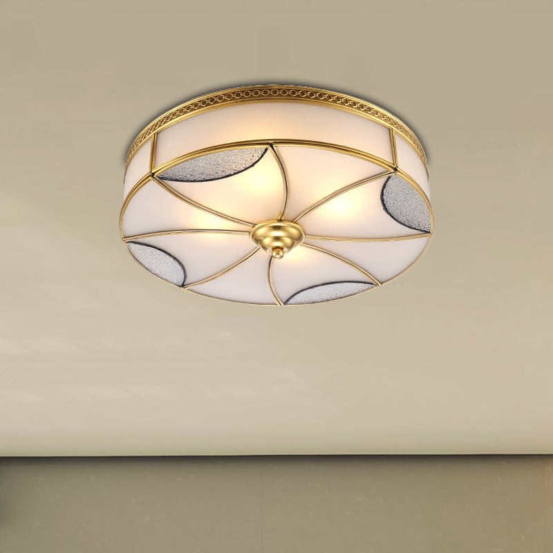 Vintage Style Gold Ceiling Mount Light Fixture for Living Room - Curved Frosted Glass Panels, 4/6 Lights, 18"/21.5" Width