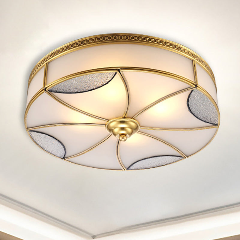 Vintage Style Gold Ceiling Mount Light Fixture For Living Room - Curved Frosted Glass Panels 4/6