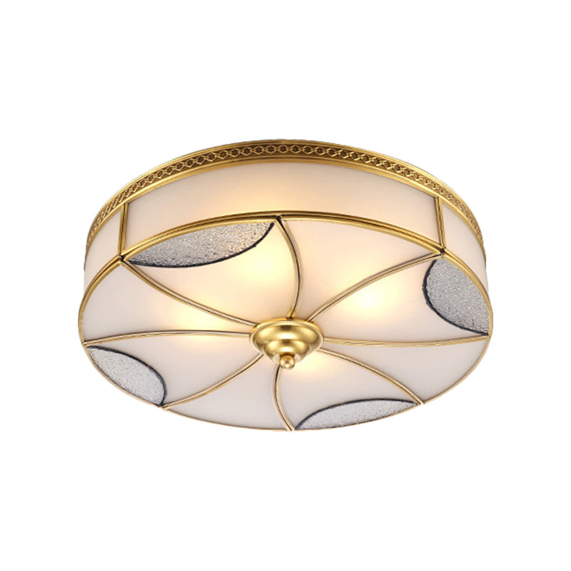 Vintage Style Gold Ceiling Mount Light Fixture For Living Room - Curved Frosted Glass Panels 4/6