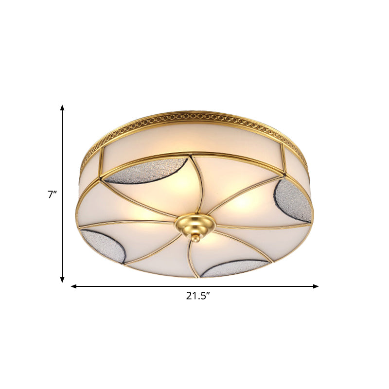Vintage Style Gold Ceiling Mount Light Fixture For Living Room - Curved Frosted Glass Panels 4/6