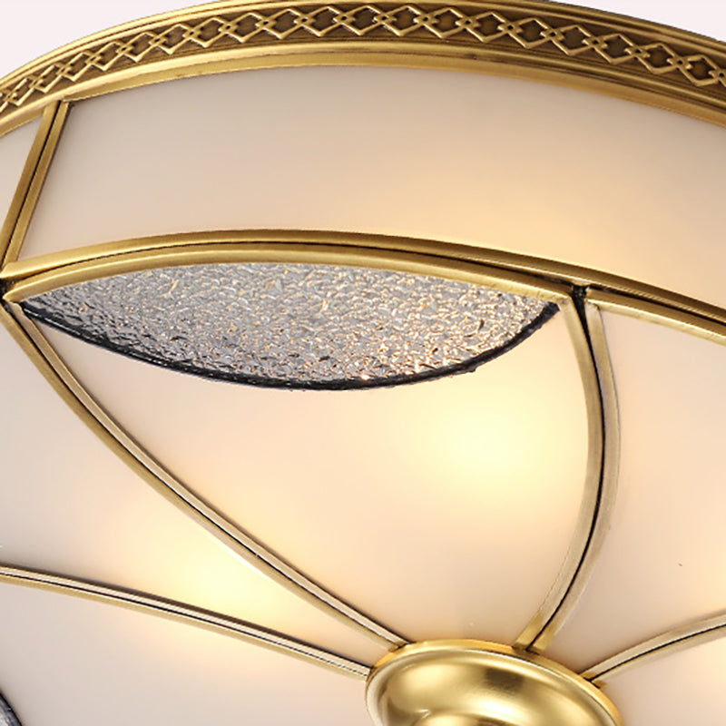 Vintage Style Gold Ceiling Mount Light Fixture for Living Room - Curved Frosted Glass Panels, 4/6 Lights, 18"/21.5" Width