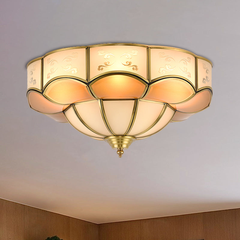 Vintage Flush Mount Lamp with Frosted Glass Panel & Multiple Light Options